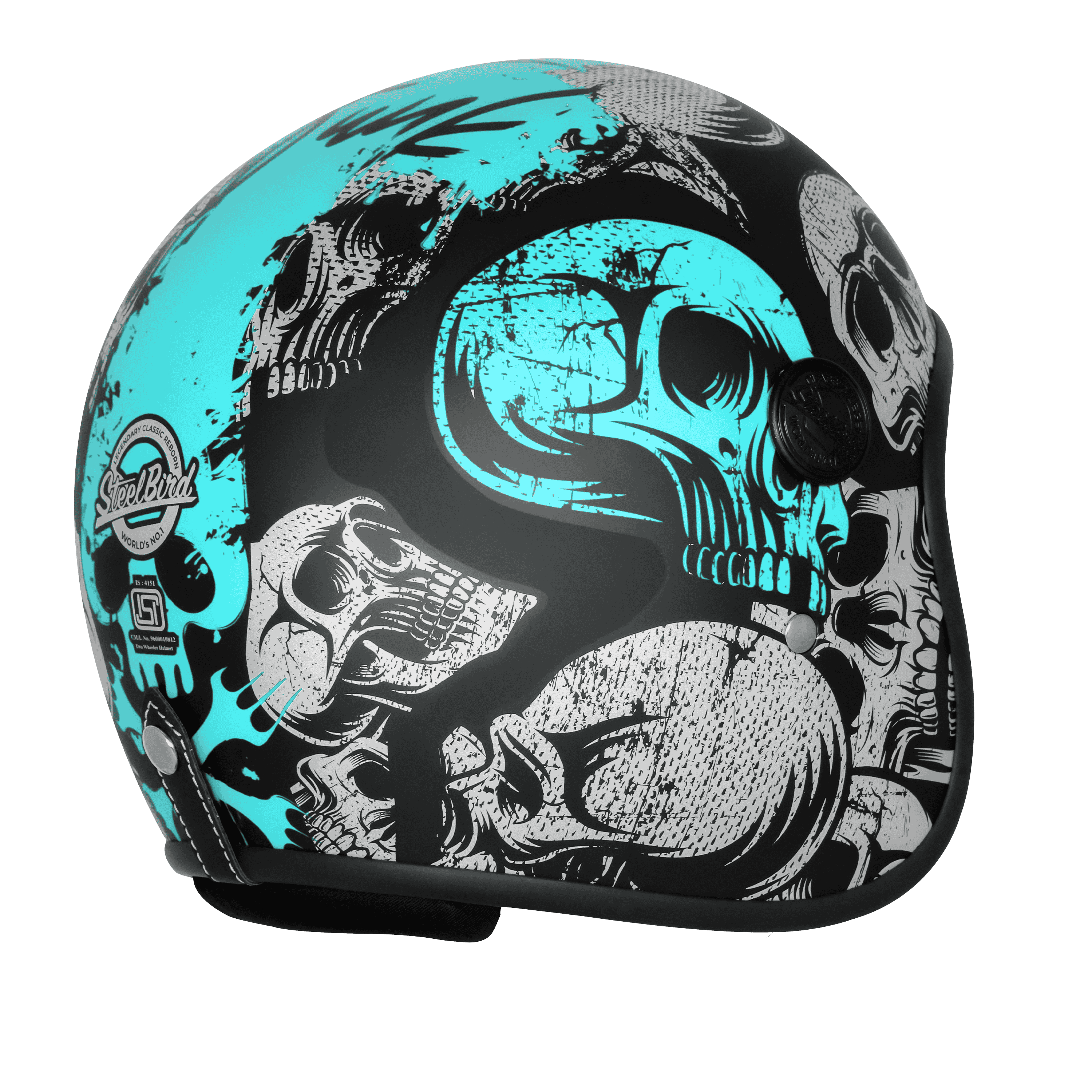 SBH-55 VINTAGE SKULL GLOSSY BLACK WITH TURQUOISE